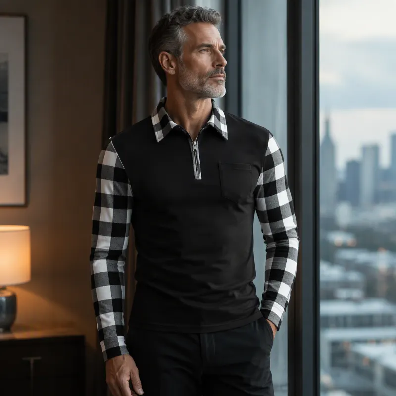 Men's casual long sleeve half-zip shirt