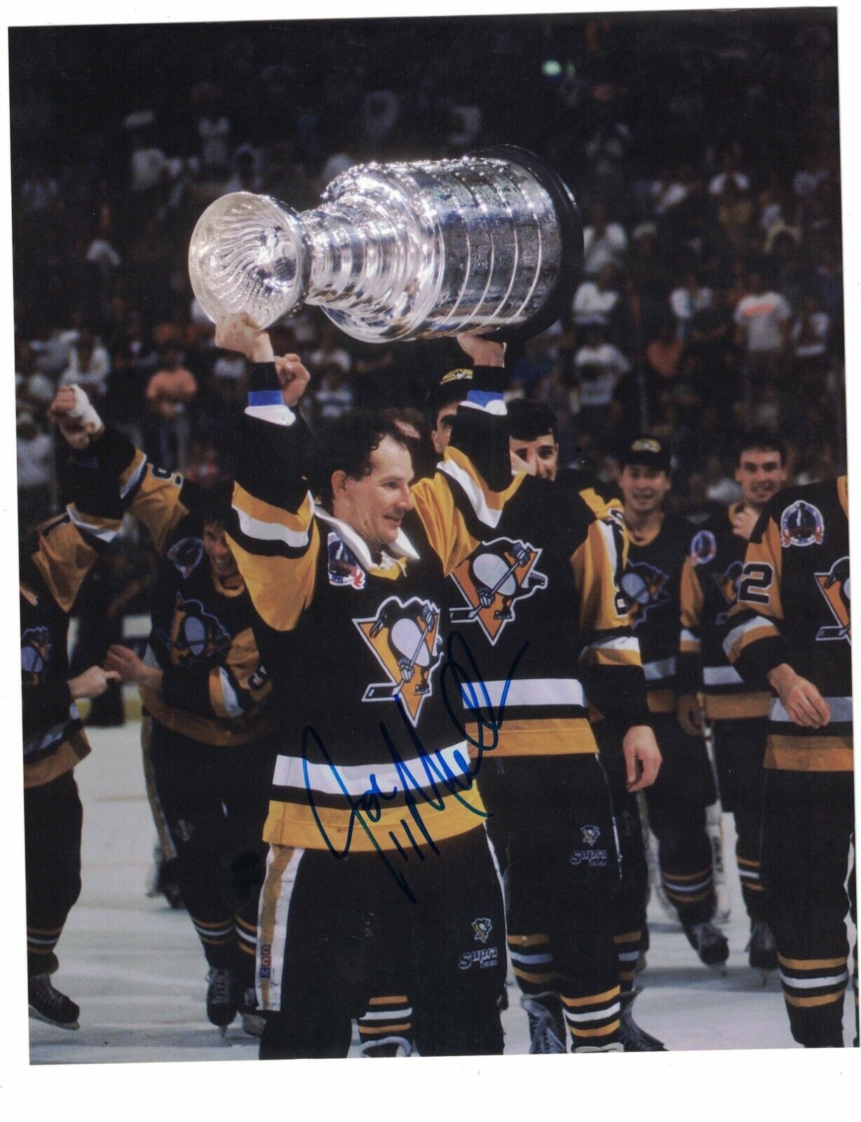 Joe Mullen Pittsburgh Penguins With Cup Signed 8x10 Hockey Photo Poster painting W/Our COA