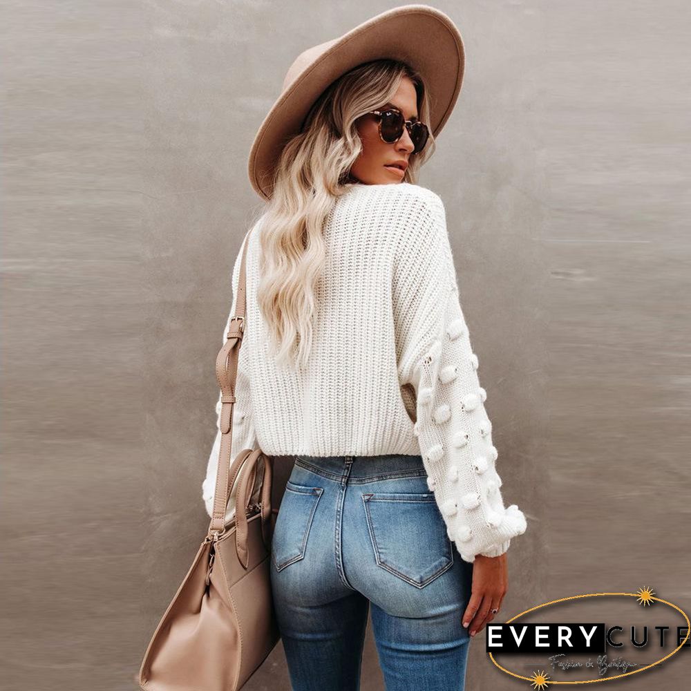 Plain Long Sleeve White Sweater
