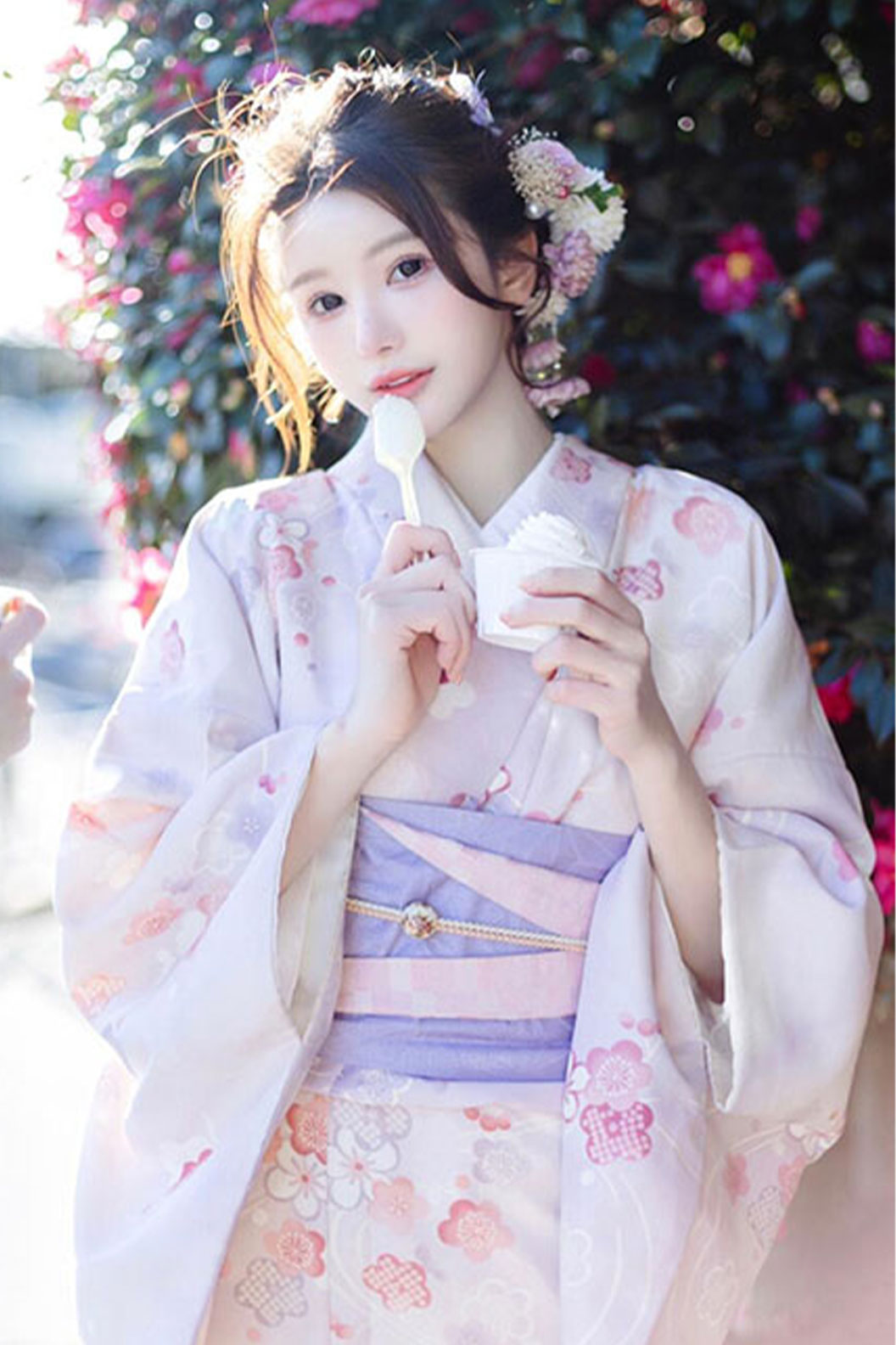 Yukata Kimono Purple Robe Gentle Style - さくらまつり Stupa Stones