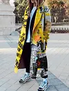 Stylish Abstract Print Lapel Collar Loose Long Sleeve Buttoned Long Woolen Coat