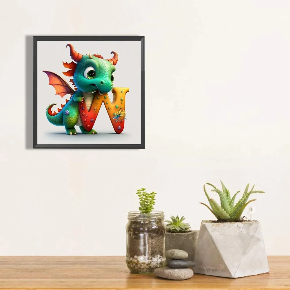 Diamond Painting - Full Round Drill - Dinosaur Letter W(30*30cm)