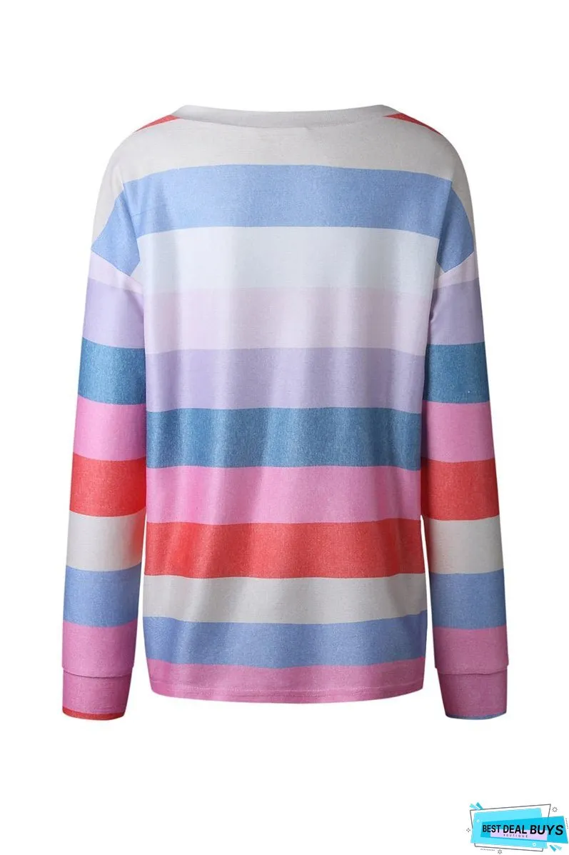 Striped Tops Round Neck Long Sleeve Tops