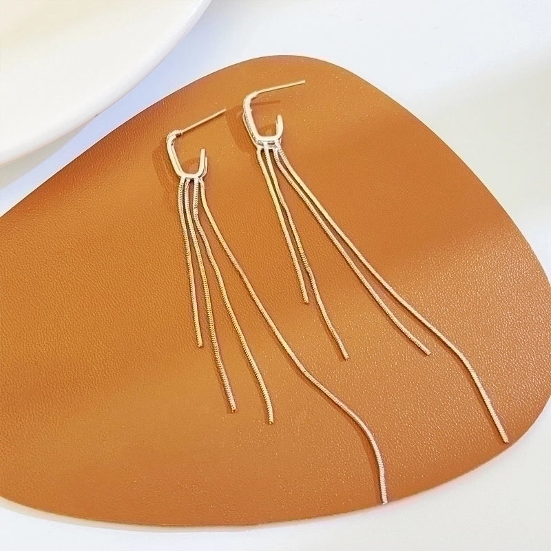 1 Pair Vintage Style Geometric Solid Color Tassel Plating Chain Copper Drop Earrings3