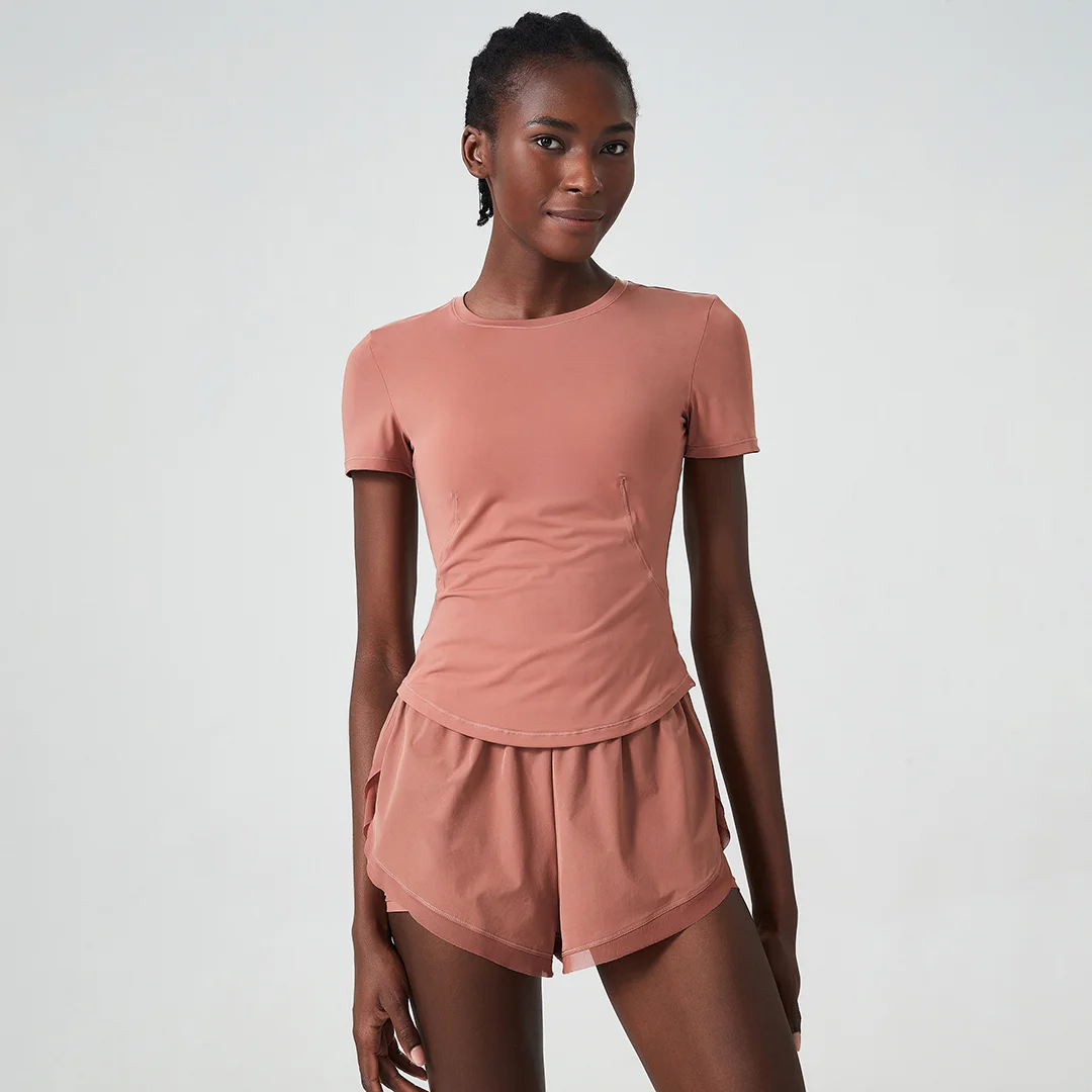 Crewneck short sleeves double layer two-piece set