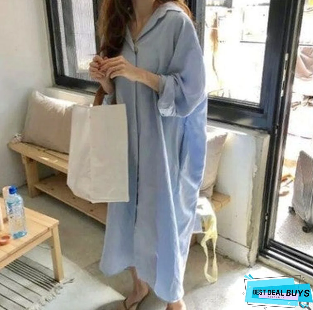 3/4 Sleeve Cotton-Blend Solid Casual dress