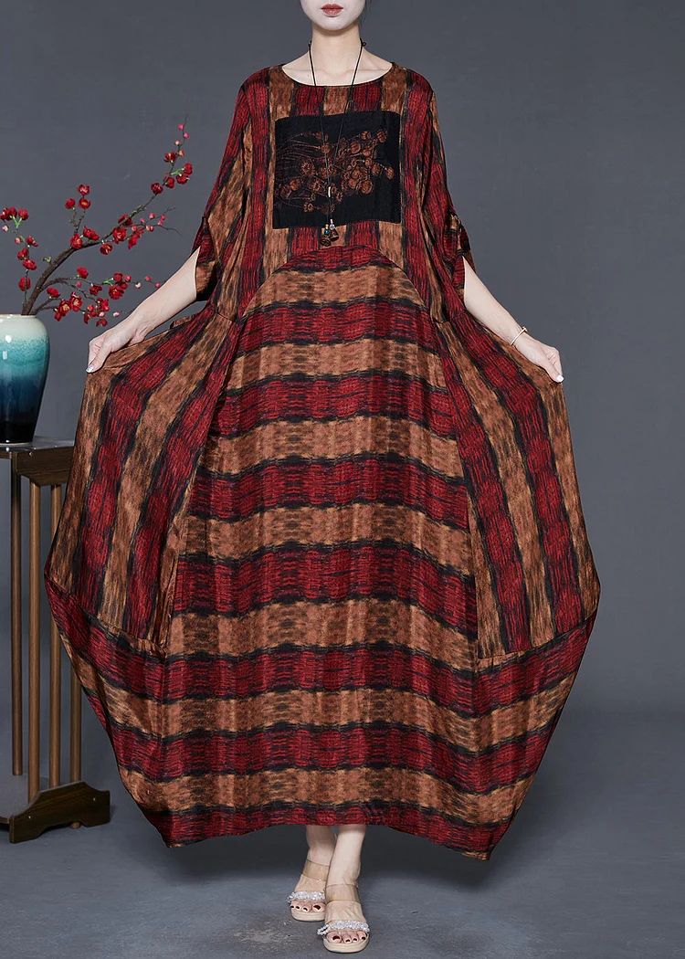 Plus Size Red Oversized Print Cotton Ankle Dress Spring
