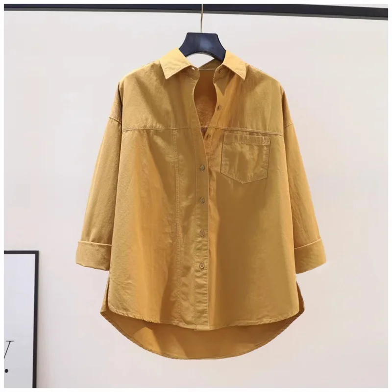 Athvotar Athvotar 2025 Spring And Autumn Arts Fan Top Dress Design Sense Stitched Pink Side Open Fork Loose Casual Shirt Woman