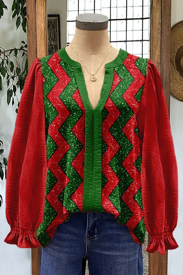 Christmas Vibe Print Puff Sleeve Top