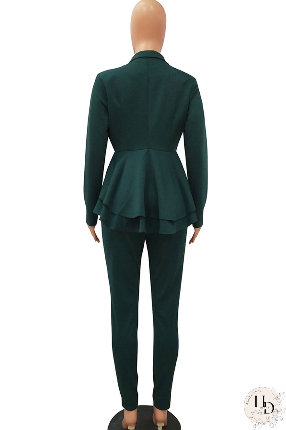 Black Casual Two Piece Suits Patchwork ruffle Solid pencil Long Sleeve