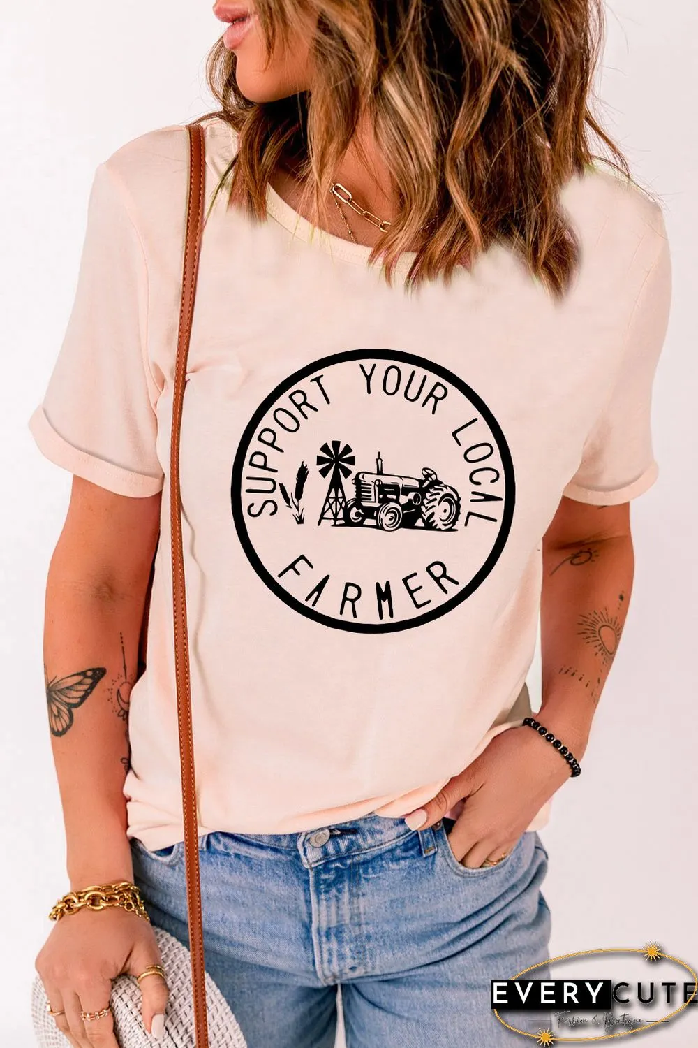 Pink Support Your Local Farmer Graphic Tee