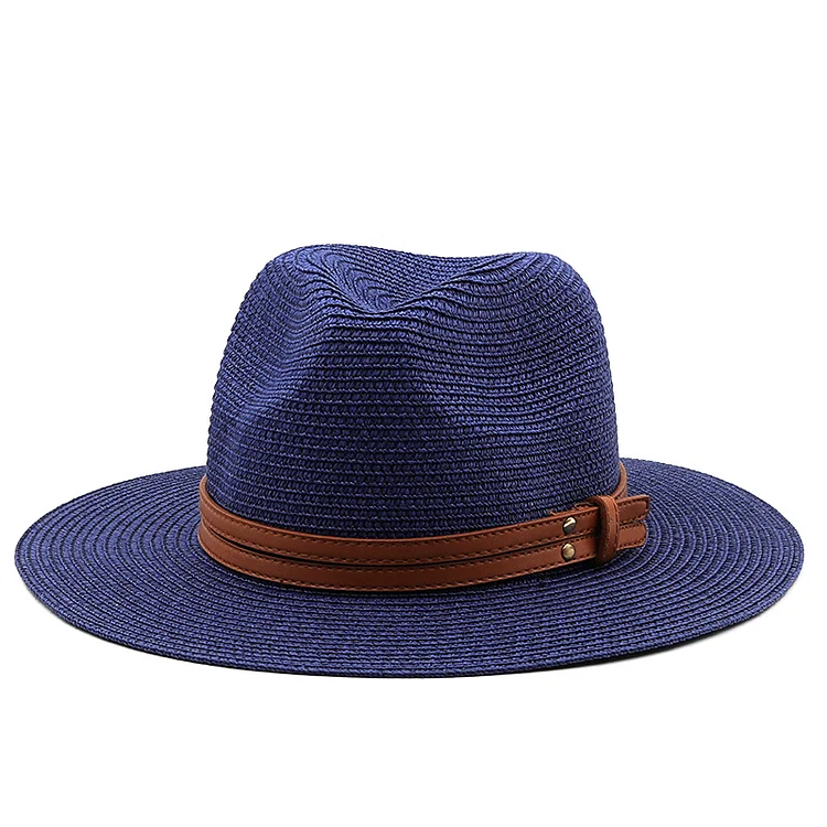 Dark Blue Panama Hat Yellow Belt Accessories Straw Hat Beach