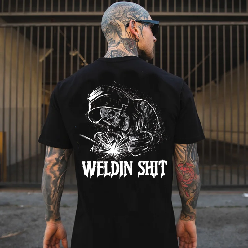 WELDING SHIT Evil Skull Graphic Black Print T-Shirt