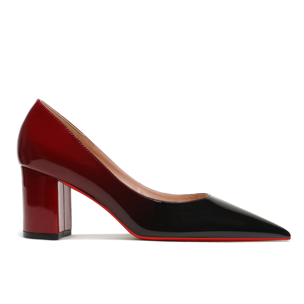 65mm Women Chunky Heels Red Bottom Shoes Comfortable Middle Block Heel Pumps-MERUMOTE