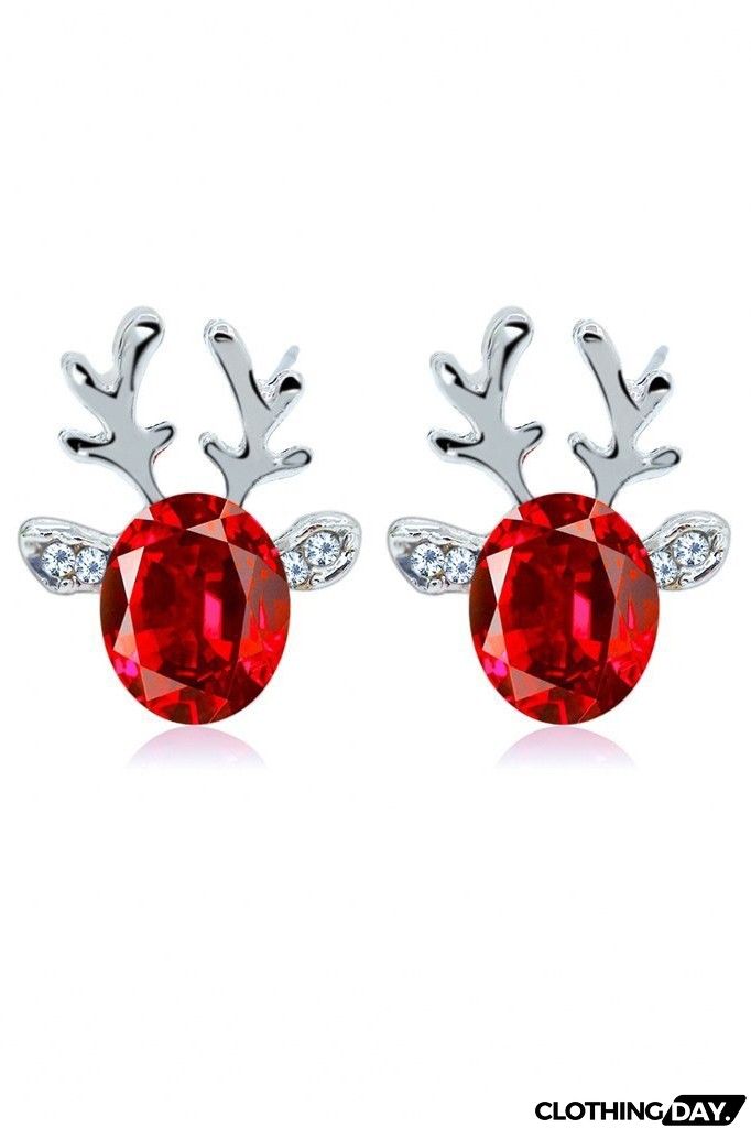 Crystal Gem Christmas Antlers Stud Earrings