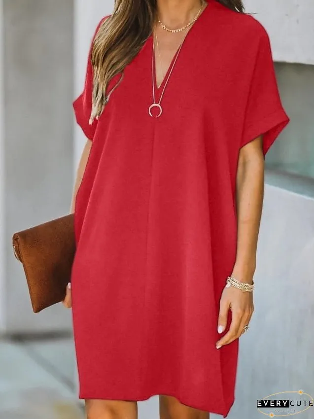 Casual Dress Midi Black White Yellow Short Sleeve Pure Color Summer Spring Neck Hot XXL