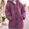 Gioiacombo&trade; Cappotto cardigan con cappuccio maglione di media lunghezza da donna