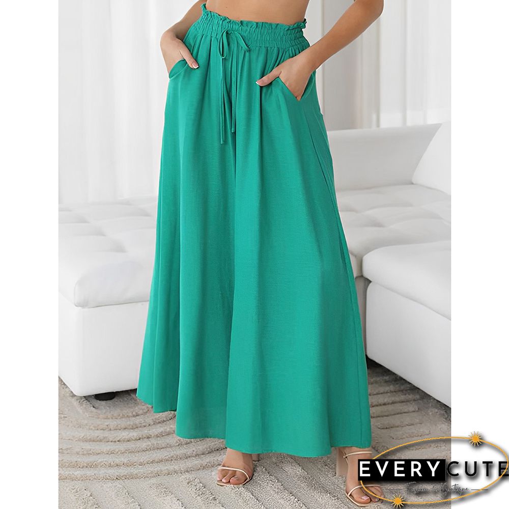 Dark Blue High Waist Elastic Waistband Long Culottes