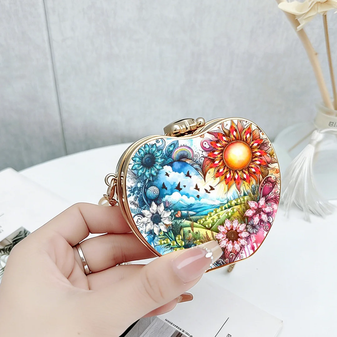 Landscapes and Flowers DIY Acrylic Love Diamond Art Painting Card Case Wallet with Chain Small Diamond Painting Crossbody Bag for Adults Women Girls Gift