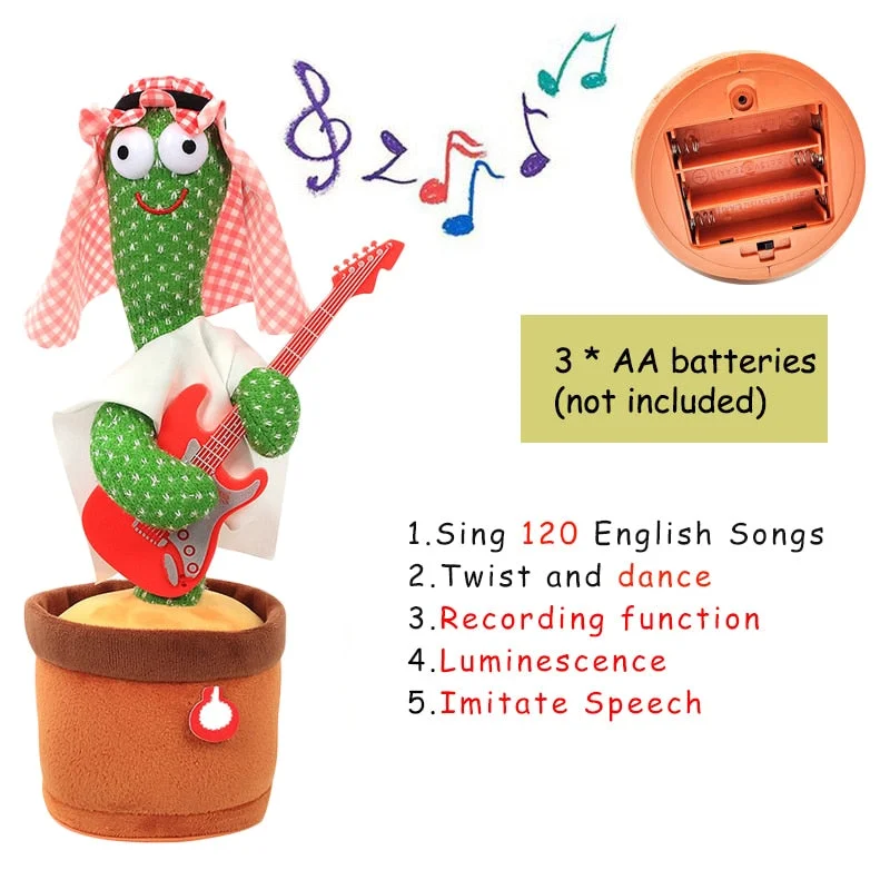 Bluetooth Dancing Cactus Talking Toy Electronic Plush Toys Sing Record Lighten Battery USB Charging Early Education Funny Gift
