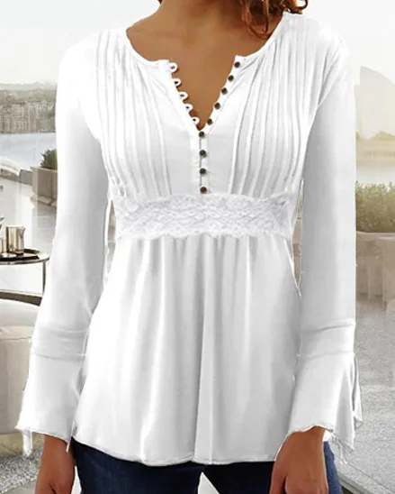 Henly Neck Buttoned Lace Tunic Top