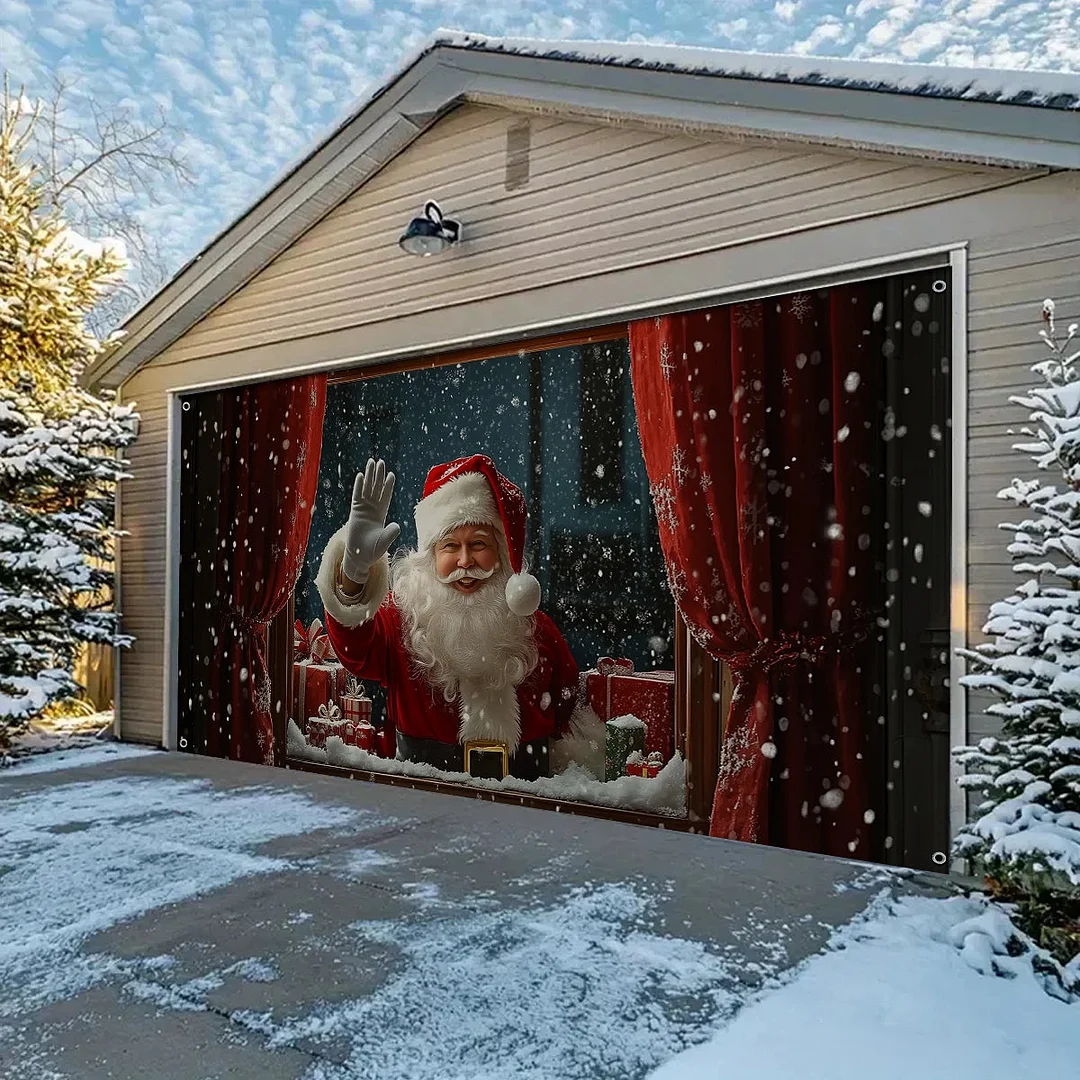 Garage Door Banner Decoration - Santa Spreading Christmas Cheer