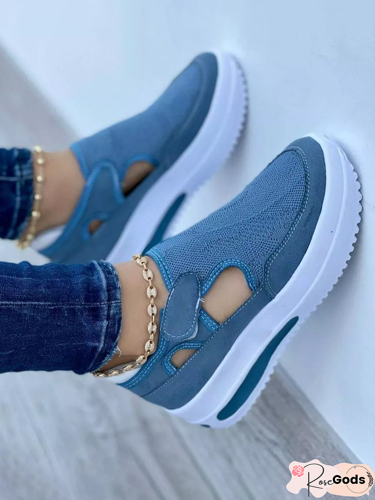 Breathable Hollow Fabric Mesh Velcro Portable Walking Shoes