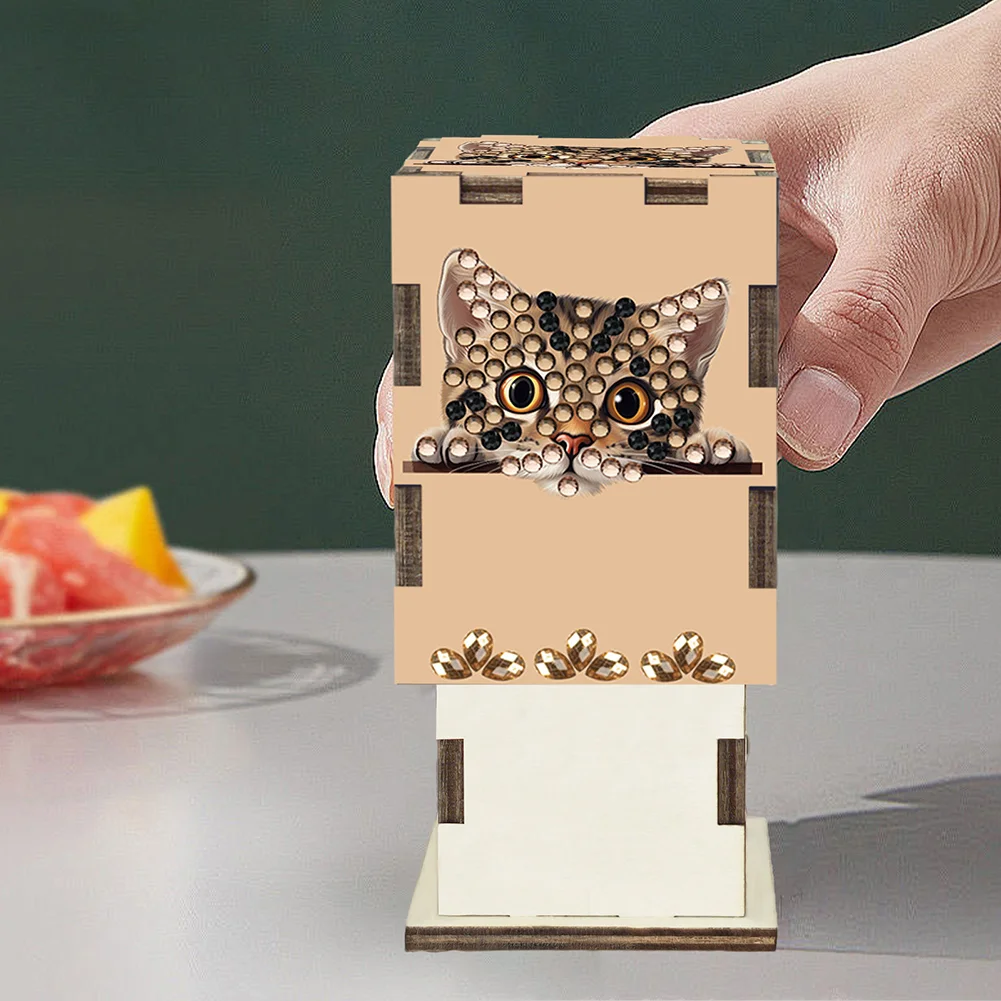 5D DIY Diamond Art Handmade Toothpick Holder Rhinestone Toothpick Box (Kitten)