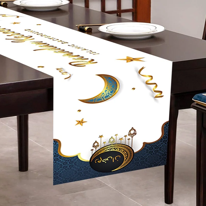 180x35cm Eid Mubarak Table Runner Ramadan Decoration For Home Islamic Muslim Party Decor Ramadan Kareem Eid Al Adha Gift