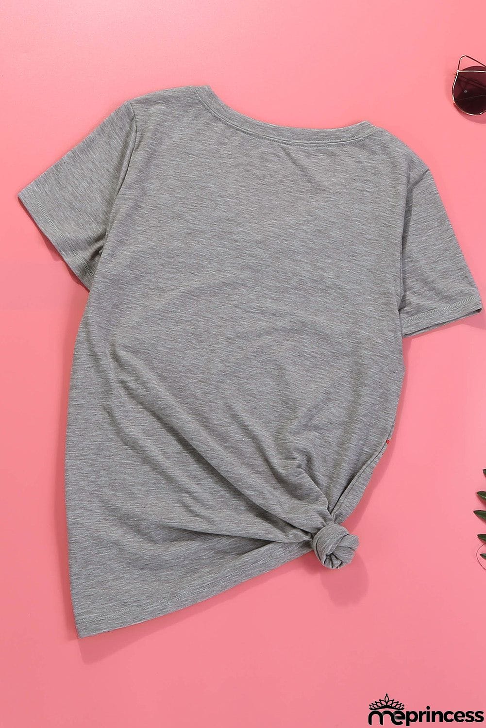 V Neck Stars Print Gray T-shirt