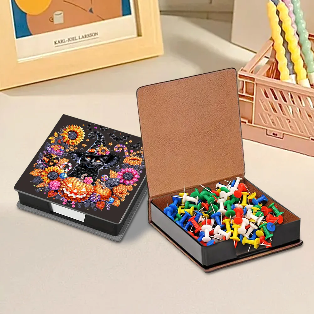 5D DIY PU Diamond Art Note Box with 160 Sheets Paper Mosaic Kit (Halloween)