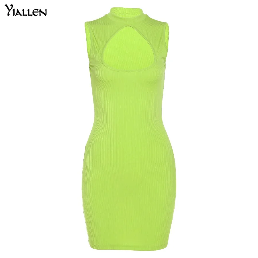 Yiallen Summer Women Casual O Neck Sleeveless Solid Rib Knitted Slim Stretch Mini Bodycon Dress 2021New Simple Wild Office Lady