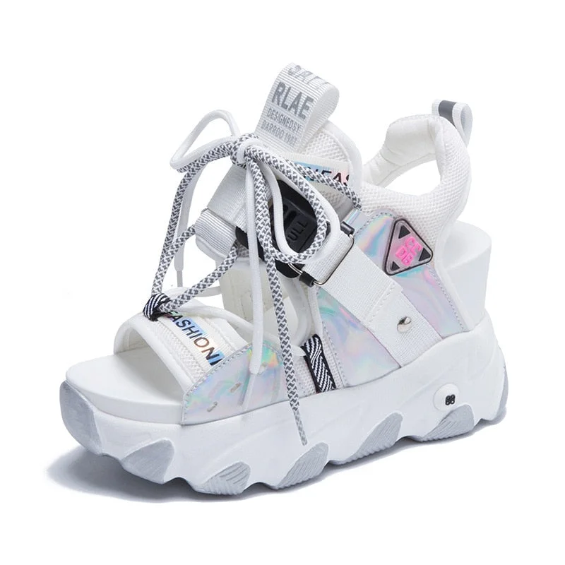 Comemore 2021 Platform Gladiator Sandals Lace Up White Sandals Women High Heels Wedges Casual Sports Shoes Woman Spring Summer