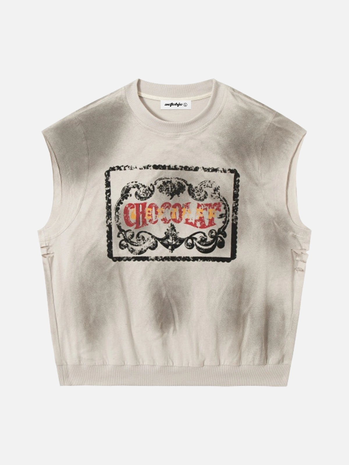 White Act Chic Blurring Print Dirty Dye Tank Top Front