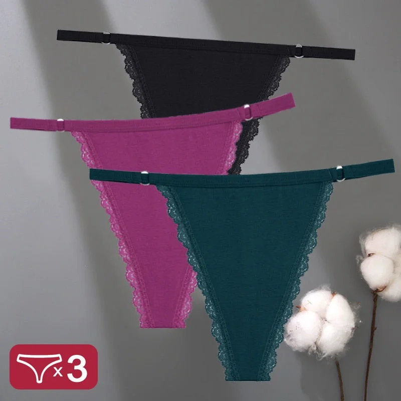 3PCS/Set Cotton Panties Lace G-String Women Lingerie Sexy Underwear for Female Panties Ladies T-Back Thong Lace Floral Pantys