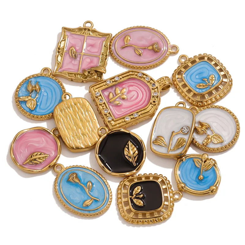 1 Piece 18 * 23mm 19mm 20.5mm 304 Stainless Steel Leaf Rose Flower Pendant Jewelry Accessories