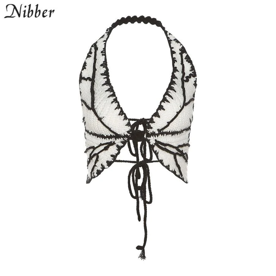 NIBBER Butterfly Sexy Y2K Top Women Halter Bandage Sleeveless Hipster Knitted Beach Tunic Summer Fashion Party Club Camisole 1005-1