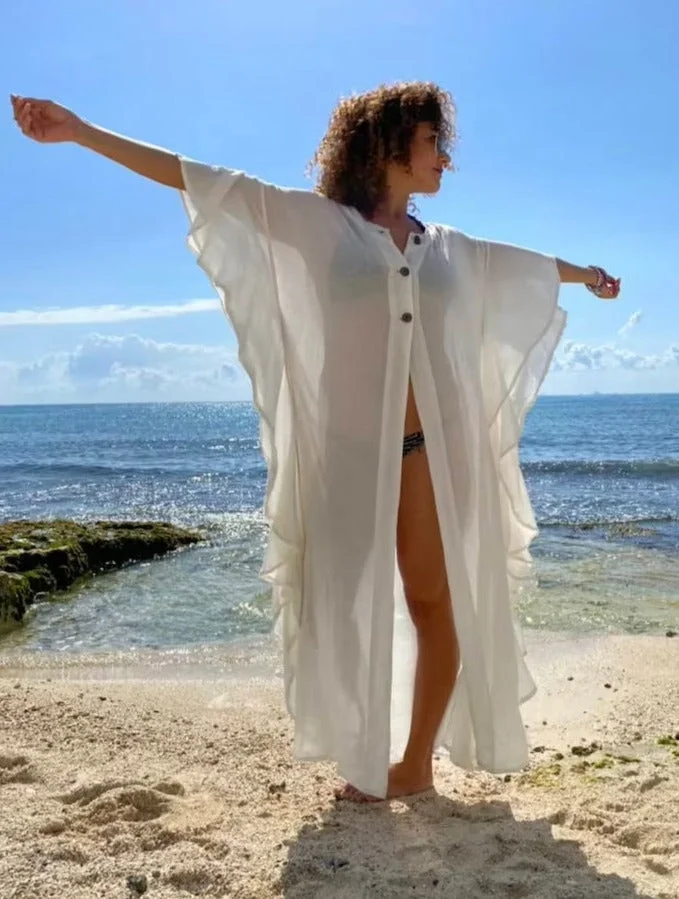 Fashion Ruffle Solid Color Sexy Beach Cover Up
