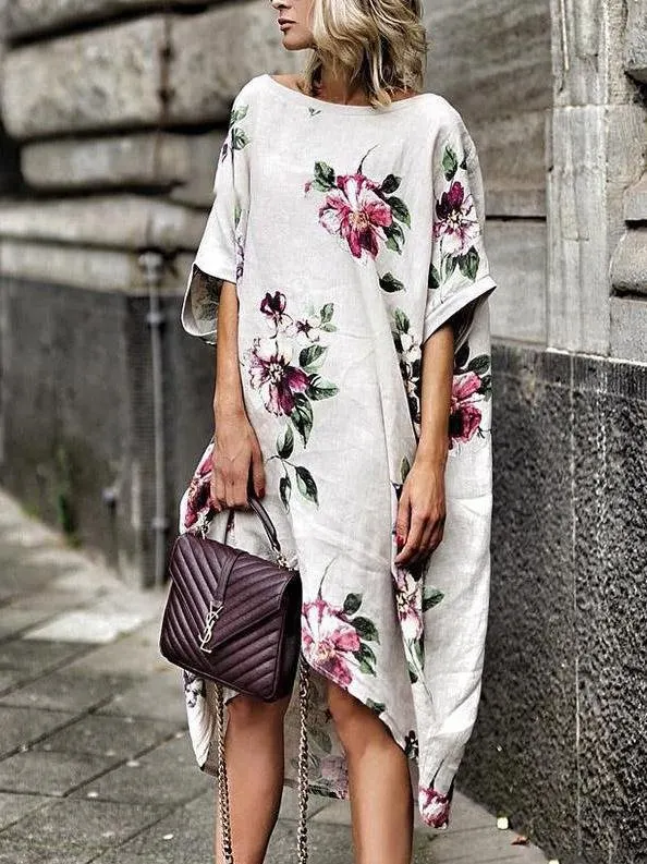 Printed Floral Irregular Hem Loose Dress