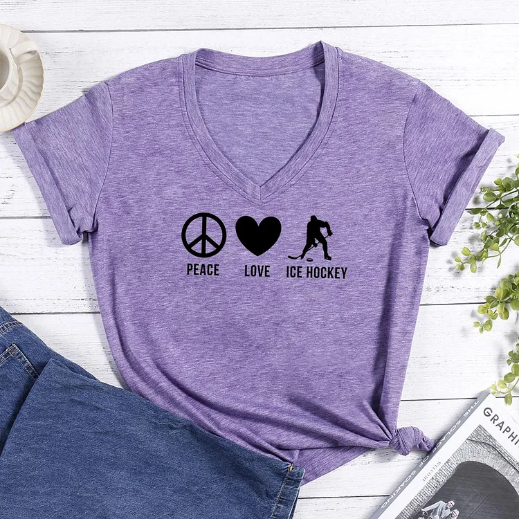 LOVE & PEACE Ice hockey V-neck T Shirt-Annaletters
