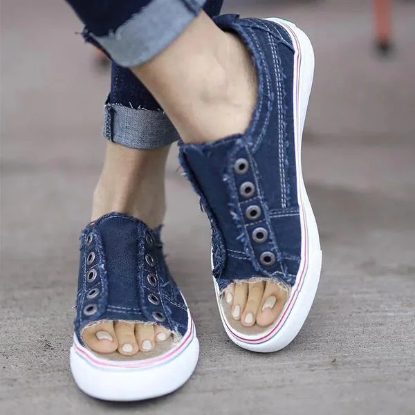 Women's Canvas Peep-toe Casual Shoes - vzzhome