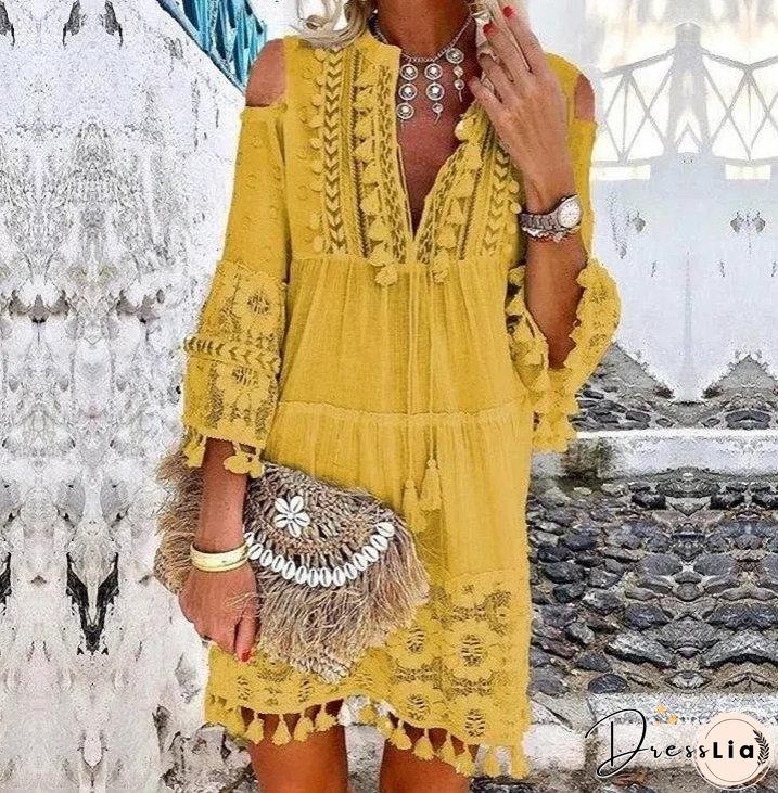 Spring and Summer New 7 Colors Boho Dress Ladies Fashion Sweet Lady Dress Plus Size S-5XL