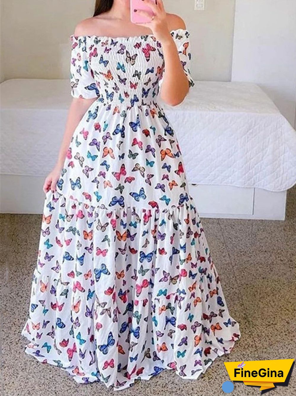 Women Sleeveless Off-shoulder Floral Printed Dress