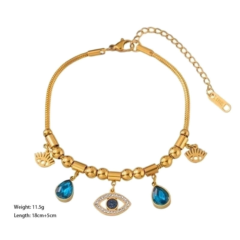 Vacation Star Eye 304 Stainless Steel 18K Gold Plated Artificial Rhinestones Resin Bracelets In Bulk