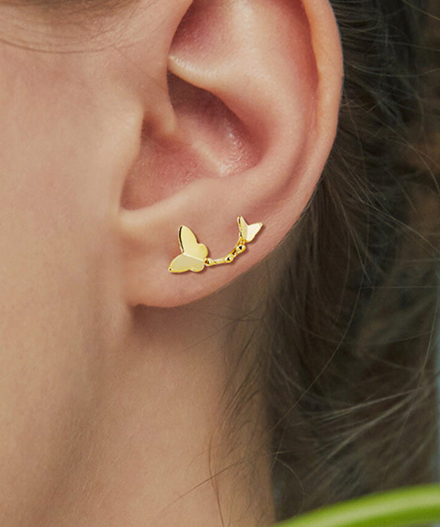 VCSHOES Gold Silver Overgild Butterfly Stud Earrings