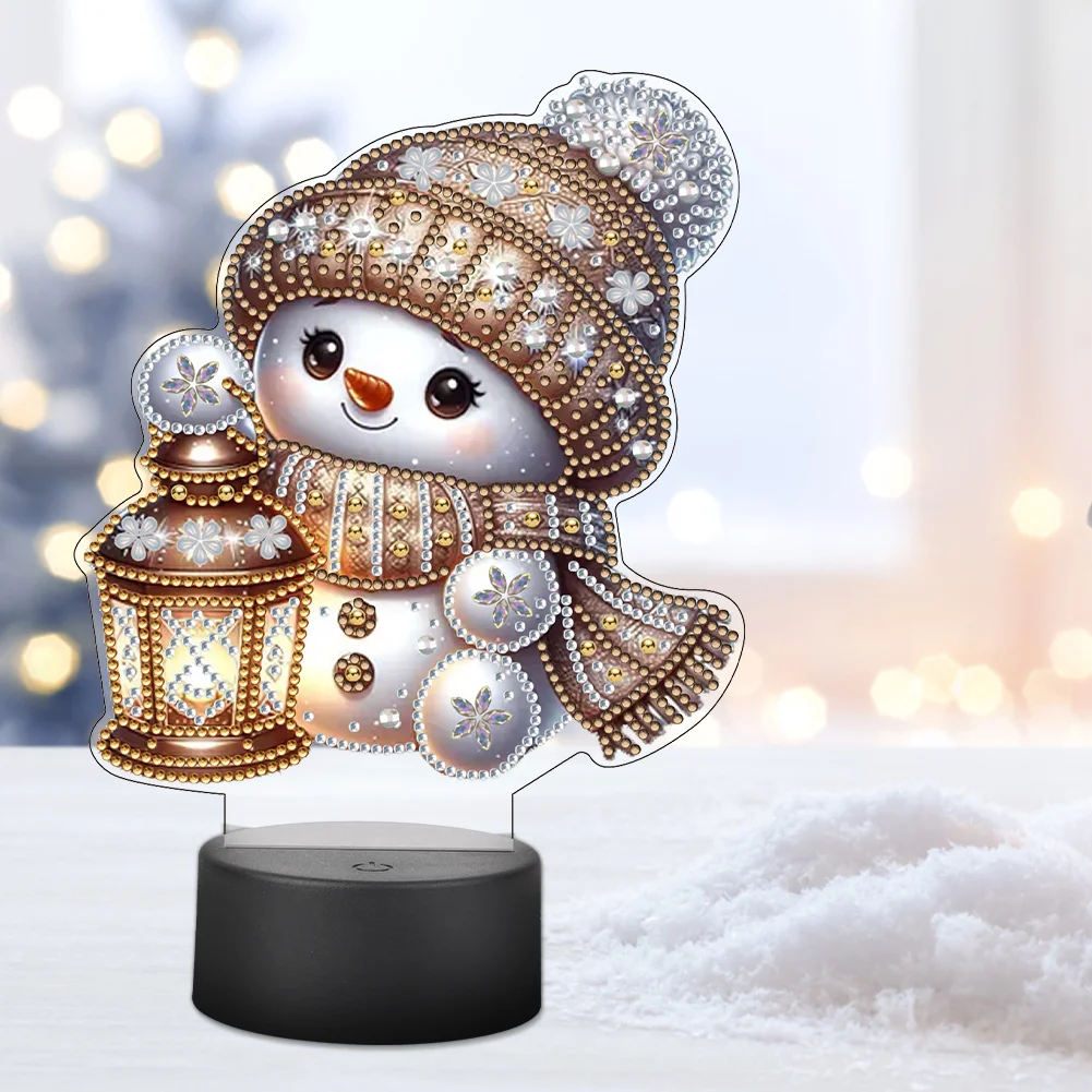 Acrylic Double Sided Xmas Snowman 5D Diamond Painting Night Light for Tabletop