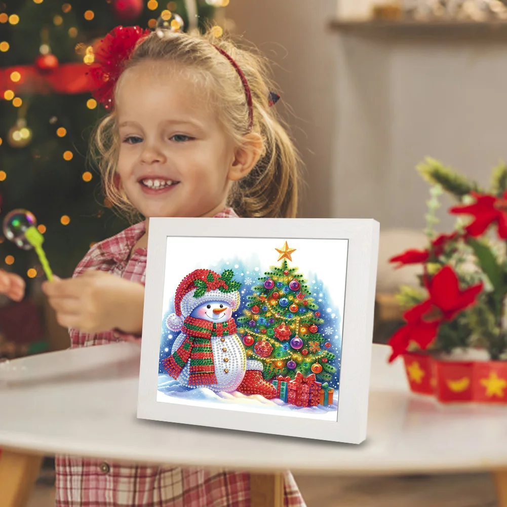 5D DIY Partial Special Shaped Drill Diamond Painting Xmas Xmas Snowman 22.8x22.8cm【With Frame】