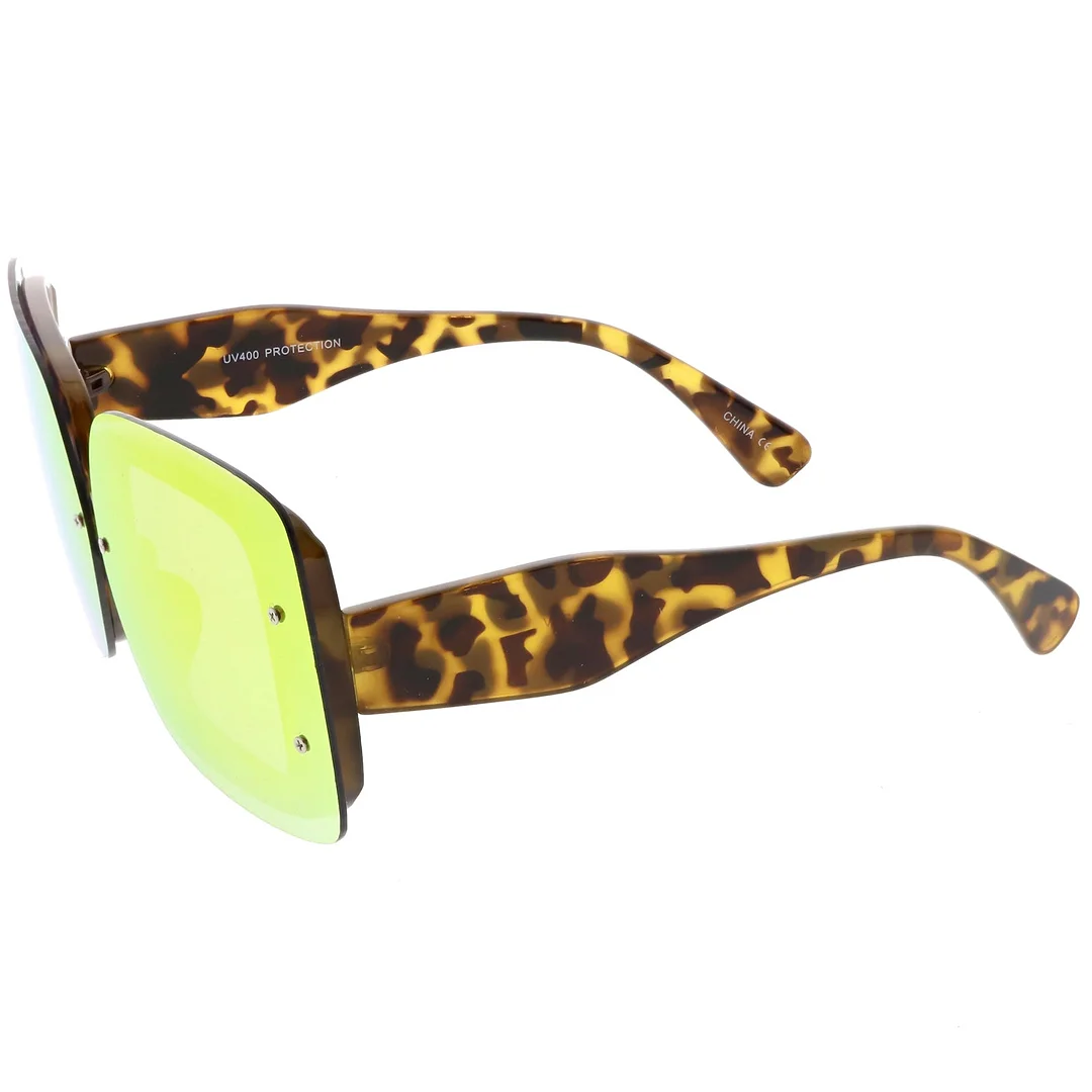 Bold Rimless Square glasses Chunky Arms Color Mirror Lens 71mm