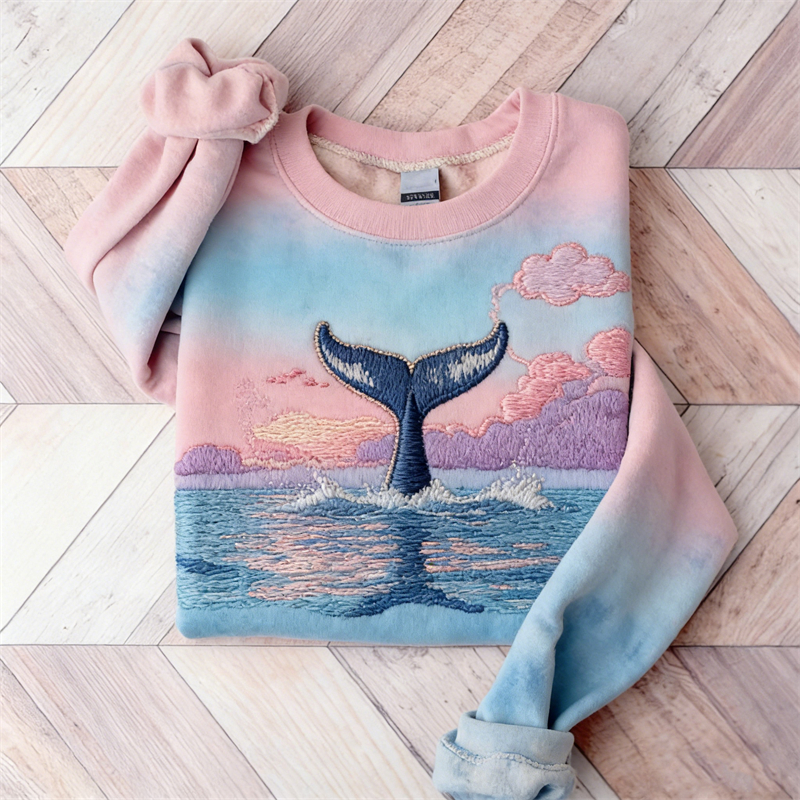Dreamy Whale Tail Sunset Seascape Comfy Sweatshirt wearshes