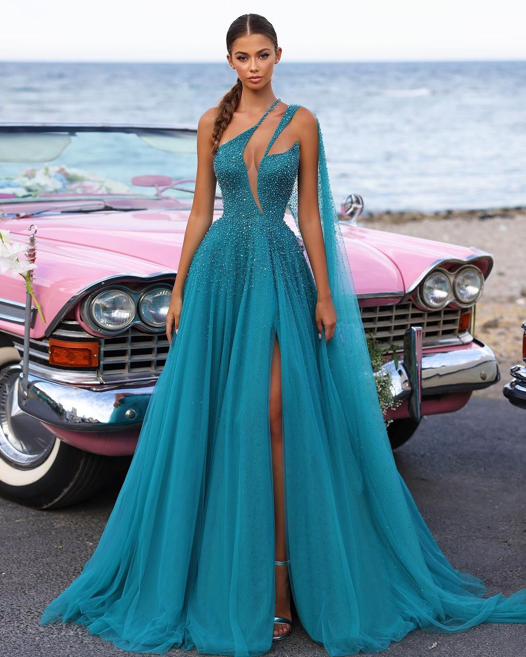 Lussooy Blue Luxury Wedding Dresses Long Strapless Sleeveless Side Split Sexy Women Mermaid Elegant Formal  